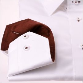 White shirt with plain brown collar and cuffs