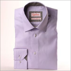 Lilac shirt with grey dot collar and cuffs
