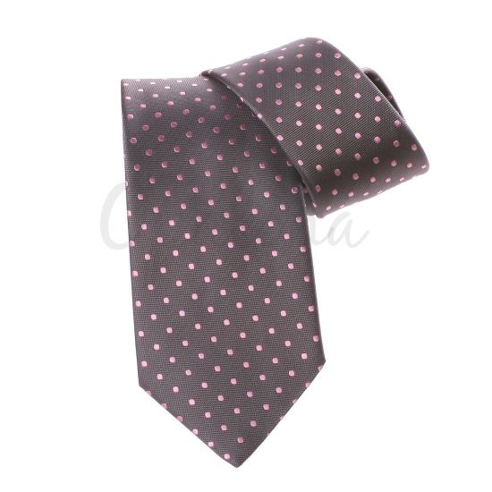 Cravate grise à pois rose