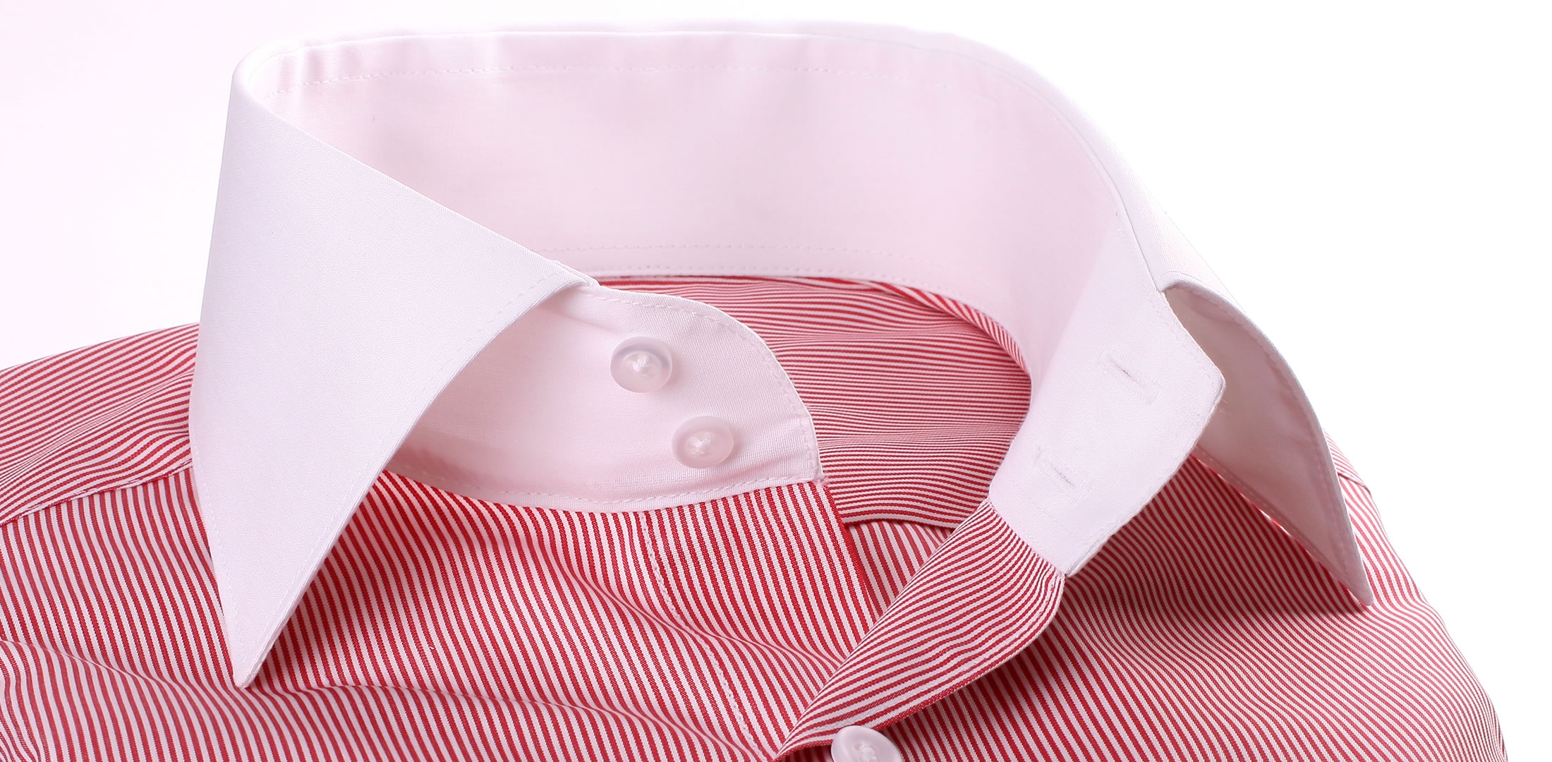 Thin red and white stripes shirt with white collar and cuffs